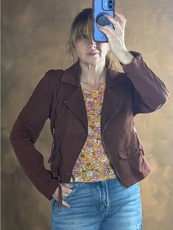 Women’s Brown Moto Jacket - Classic Zip Front - Picture 1 of 7